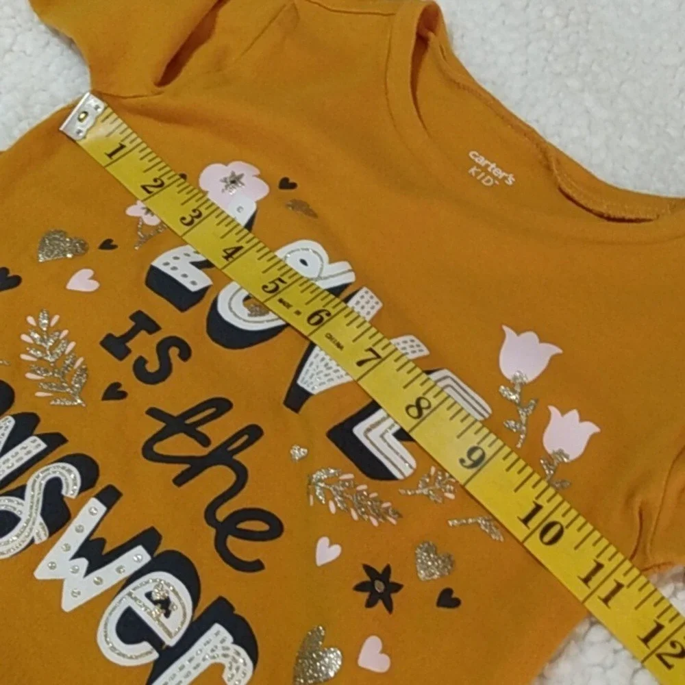 Carters‎ Kid Girls Long Sleeve Shirt Love Is The Answer Mustard Yellow Size 5